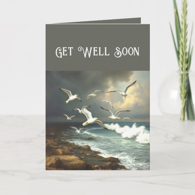 Christian Get Well Soon Seagulls Sea Ocean Shore Holiday Card (Front)