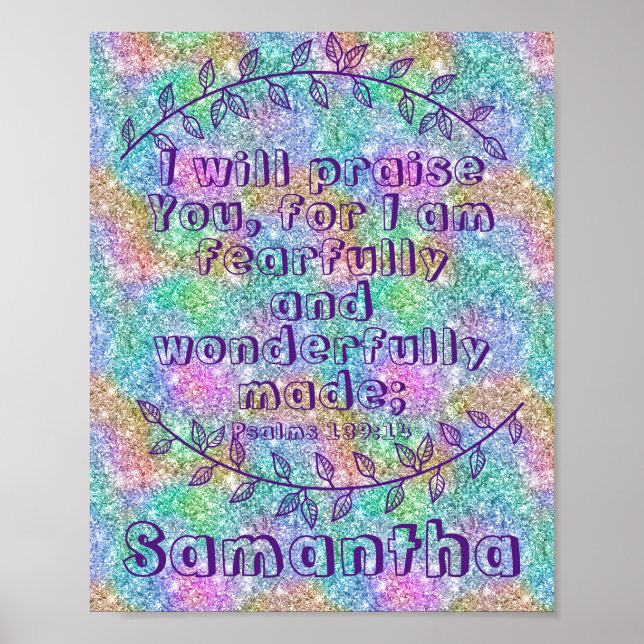 Christian Gift Bible Verse Psalm 139 14 Sparkling Poster (Front)