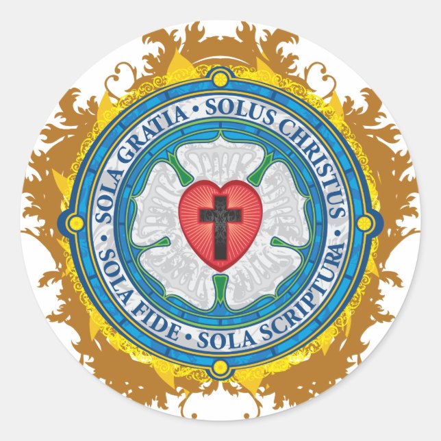 Christian Gift Luther Rose Jesus Cross God Angels Classic Round Sticker (Front)