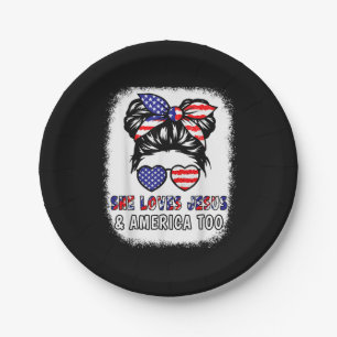 Christian Girl Loves Jesus & America Shirt 4th Jul Paper Plate