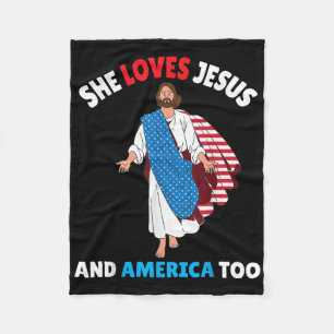 Christian Girl She Loves Jesus & America Too P Fleece Blanket