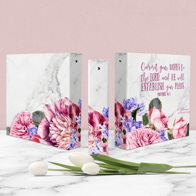 Christian Girly Floral Marble Bible Verse Binder (Christian Girly Floral Marble Bible Verse 3 Ring Binder)
