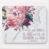 Christian Girly Vintage Floral Marble Bible Verse Mouse Pad (Front)