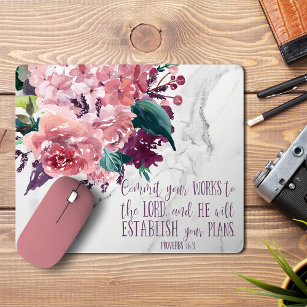 Christian Girly Vintage Floral Marble Bible Verse Mouse Pad