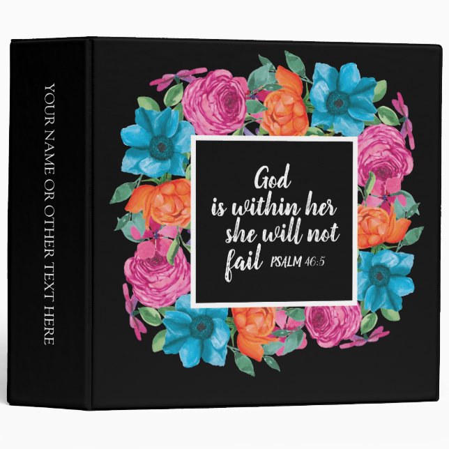 Christian God is Within Her Colourful Floral Black Binder (Front/Spine)