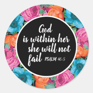 Christian God is Within Her Colourful Floral Black Classic Round Sticker