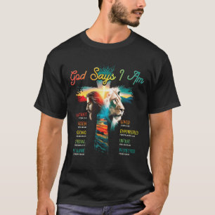 Christian God Says I Am Lion Jesus Faith Cross Bib T-Shirt