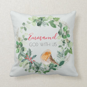 Christian God With Us Christmas Wreath Elegant Throw Pillow