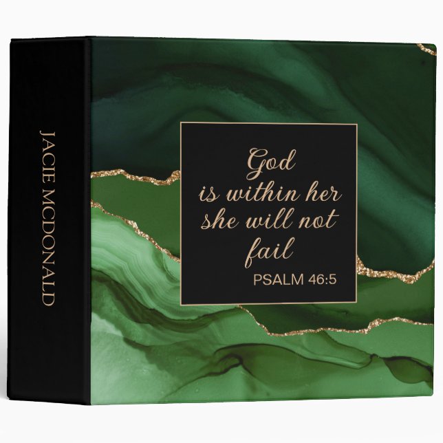 Christian God Within Her Green Black Gold Marble Binder (Front/Spine)