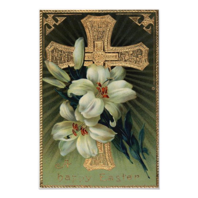 Christian Gold Cross Easter Lily Photo Print (Front)