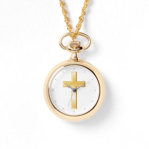 Christian Gold Cross Necklace Watch