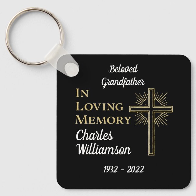  Christian Gold Cross Remberance Memorial Photo Keychain (Front)