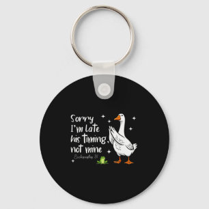 Christian Goose Sorry Im Late His-timing Not Mine Keychain