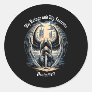 Christian Gothic Guardian Angel Bible Quote Psalm Classic Round Sticker