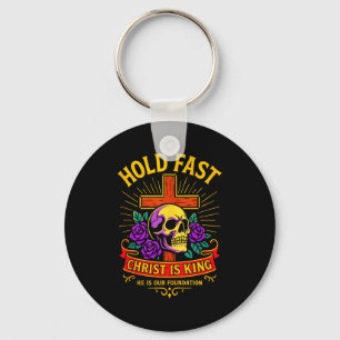 Christian Gothic Skull Cross Hold Fast Jesus Chris Keychain