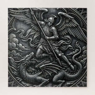 Christian Gothic St Michael Archangel Gunmetal Jigsaw Puzzle