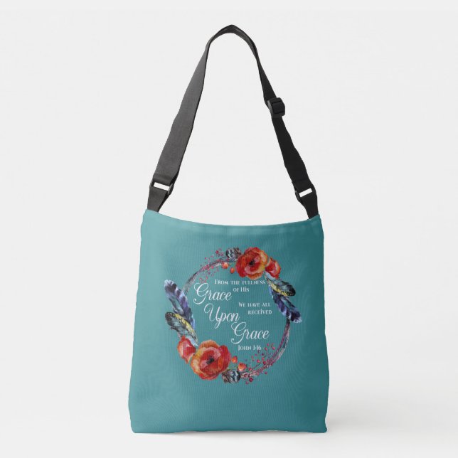 Christian Grace Upon Grace  John 1:16 Scripture Crossbody Bag (Front)