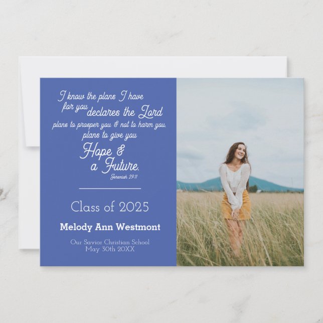 Christian Graduation Announcement Jeremiah 29 11 (Front)