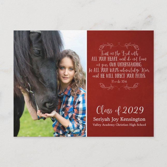 Christian Graduation Bible Verse | Rustic Red Postcard (Front)