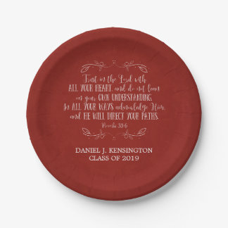 Christian Graduation Bible Verse Typography Red Paper Plate