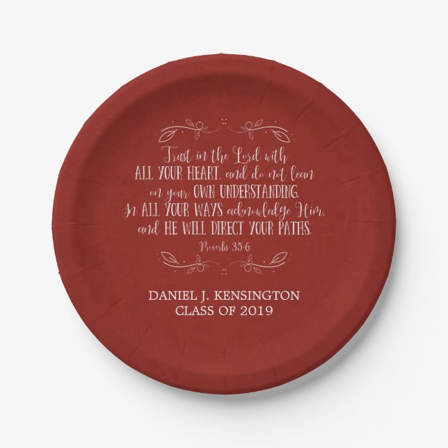 Christian Graduation Bible Verse Typography Red Paper Plate (Front)