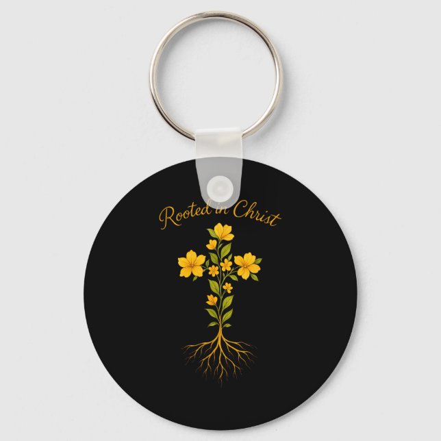 Christian Graphic Tee Rooted In Christ For Women F Keychain (Front)