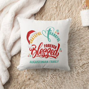 Christian GRATEFUL THANKFUL BLESSED Christmas Name Throw Pillow