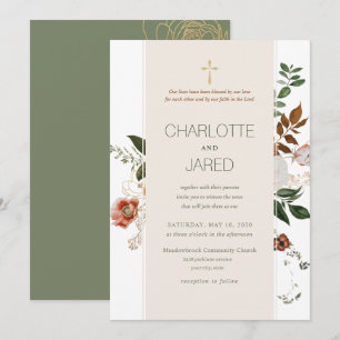Christian Green & Burgundy Floral Wedding Invitation