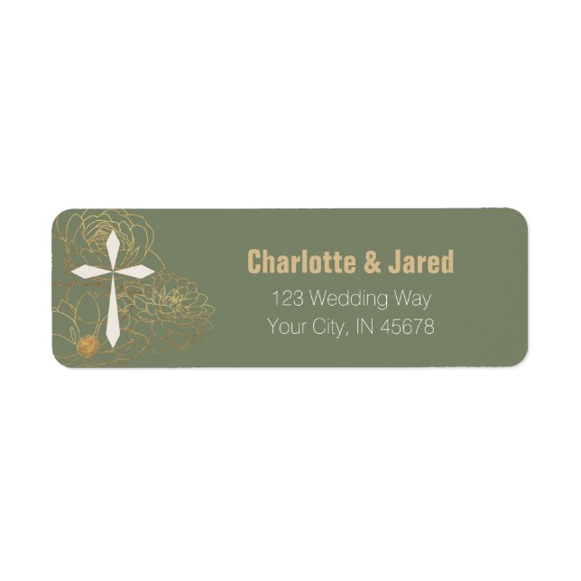 Christian Green Gold Floral Return Address Label (Front)
