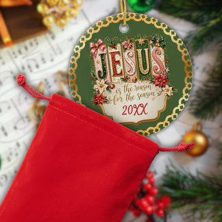 Christian Green Jesus is the Reason for the Season Ceramic Ornament