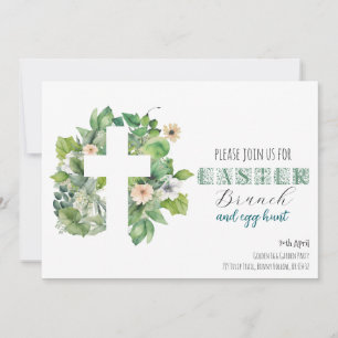 Christian Greenery Cross Easter Celebration Invitation