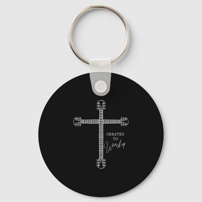 Christian Guitarist Created To Worship Musician Keychain (Front)