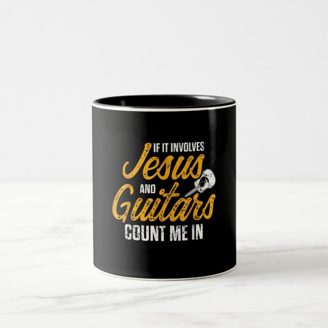 Christian Guitarist Jesus Church Worship Guitar Two-Tone Coffee Mug (Center)