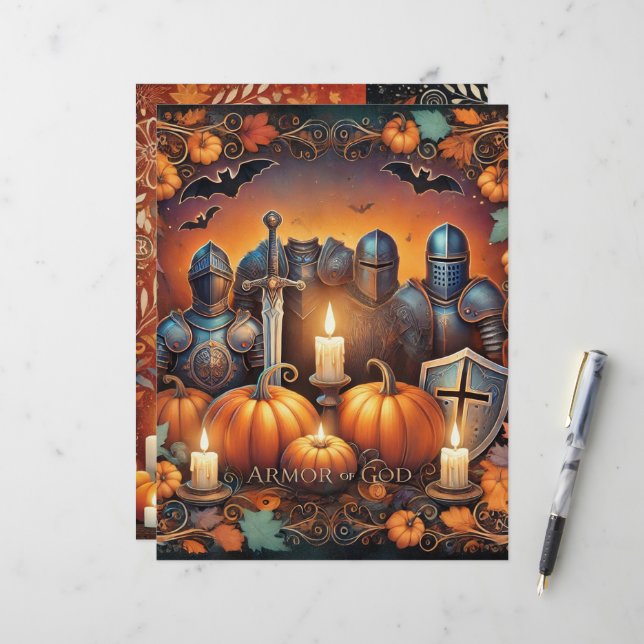 Christian Halloween Armour of God Scrapbook Paper (Front/Back In Situ)