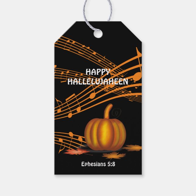 Christian Halloween HALLELUJAHEEN | Pumpkin Gift Tags (Front)