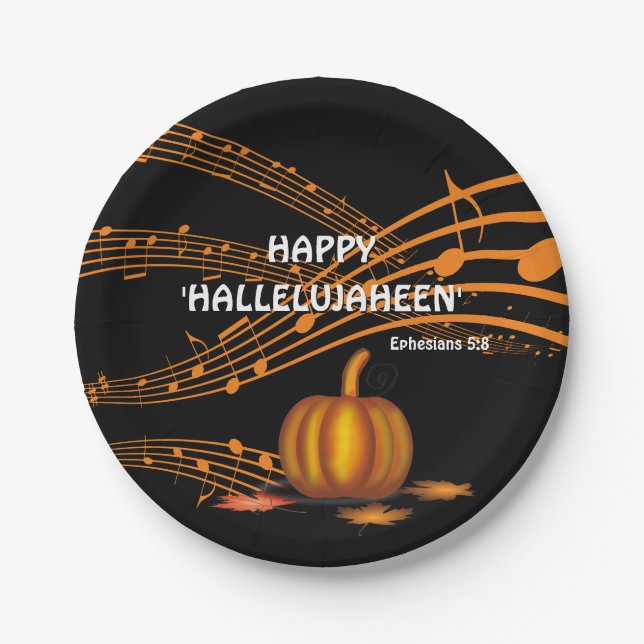 Christian Halloween HALLELUJAHEEN | Pumpkin Paper Plate (Front)