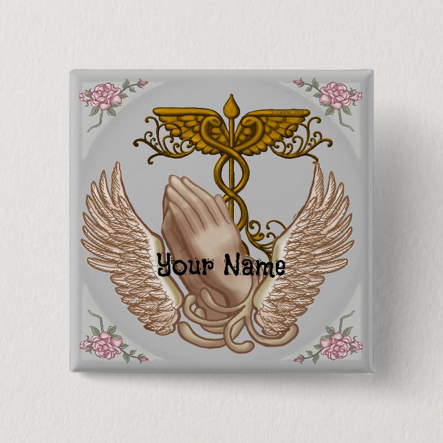 Christian Hands Nurse  2 Inch Square Button (Front)