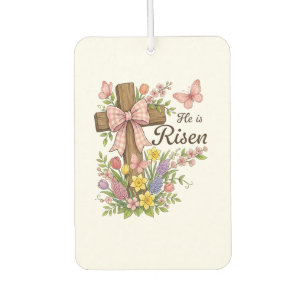 Christian- He is Risen Floral Cross Religious Air Freshener
