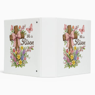 Christian- He is Risen Floral Cross Religious Binder