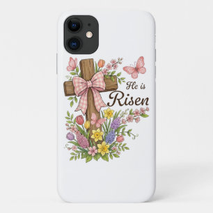 Christian- He is Risen Floral Cross Religious iPhone 11 Case