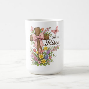 Christian- He is Risen Floral Cross Religious Coffee Mug