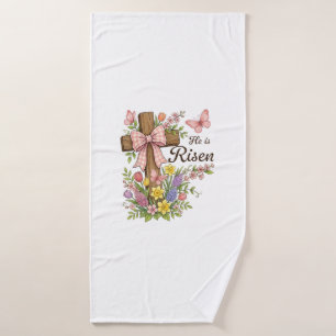 Christian- He is Risen Floral Cross Religious East Bath Towel