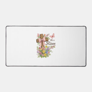 Christian- He is Risen Floral Cross Religious East Desk Mat