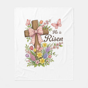Christian- He is Risen Floral Cross Religious East Fleece Blanket