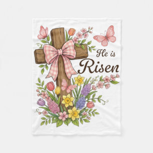 Christian- He Is Risen Floral Cross Religious East Fleece Blanket