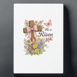 Christian- He is Risen Floral Cross Religious East Plaque<br><div class="desc">Christian- He is Risen Floral Cross Religious Easter T-Shirt</div>