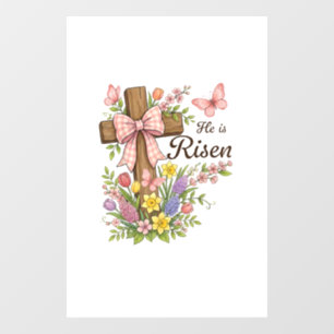 Christian- He is Risen Floral Cross Religious East Window Cling