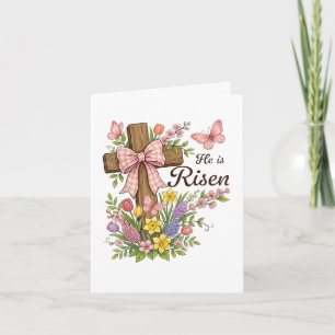 Christian- He is Risen Floral Cross Religious  Holiday Card