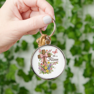 Christian- He is Risen Floral Cross Religious Keychain