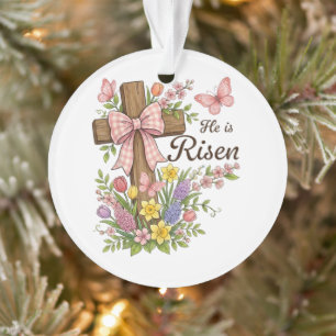 Christian- He is Risen Floral Cross Religious  Ornament